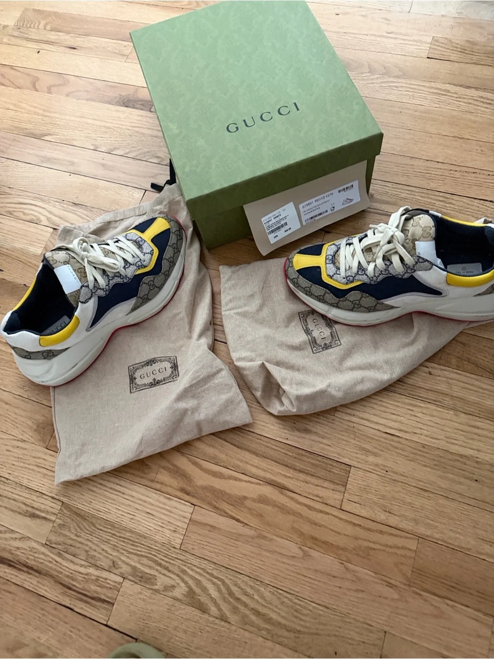 Gucci Chunky GG Monogram Sneakers in Yellow, Navy & Beige